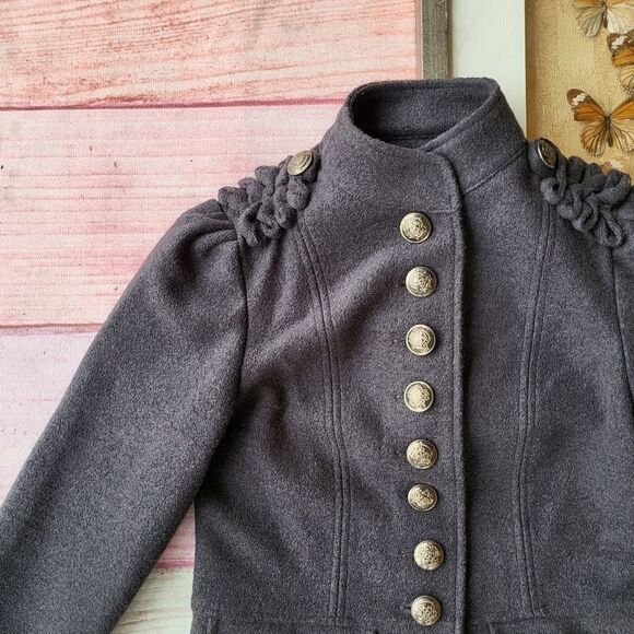 Nick & Mo Gray Wool Blend Military  Button Front Jacket Peacoat Women's Small - Picture 2 of 6
